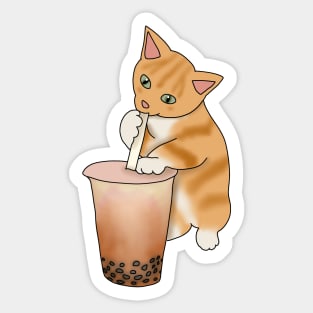 Cat Boba Tea Bubble (fluffy orange cat) Sticker